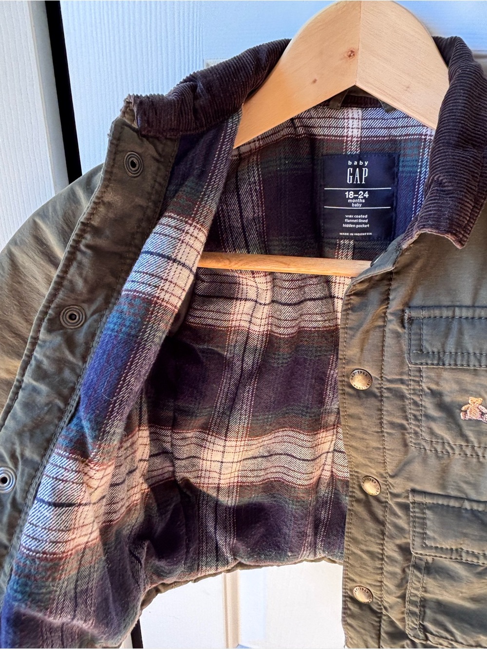 Gap Kids Olive Green Waxed Jacket with Corduroy Collar - Picture 5 of 7